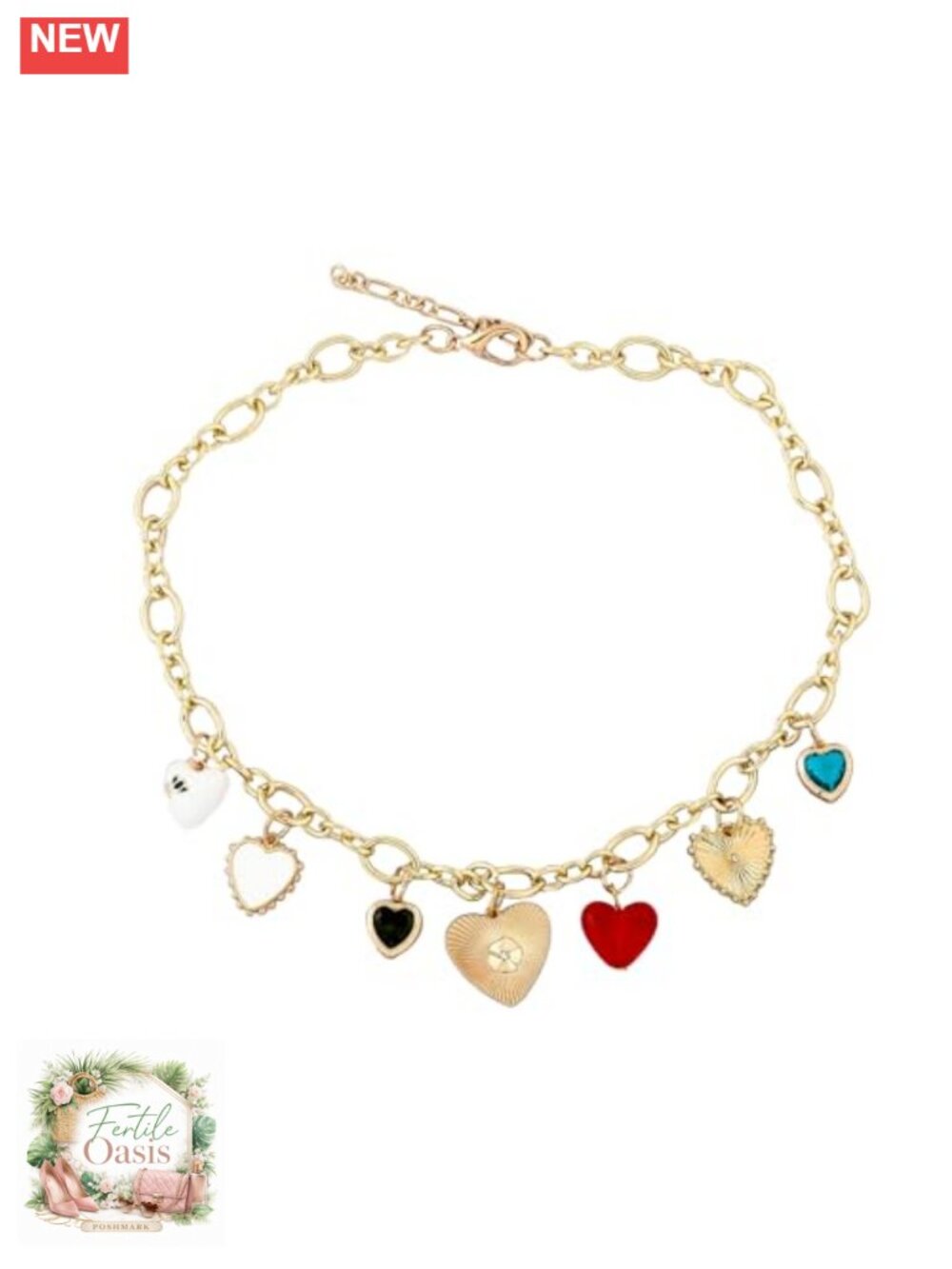 Chunky Heart Charm Necklace Gold-Plated Alloy Women Statement Pendant